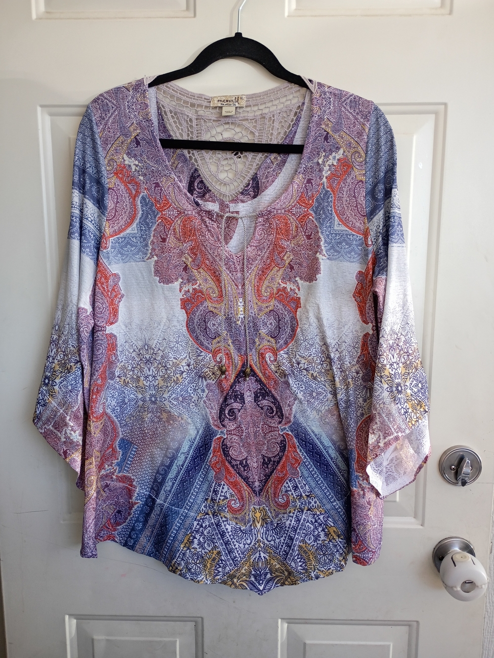 ONE WORLD Multicolor Scoop Neck Paisley Tunic 3/4 Sleeve Size XL EUC